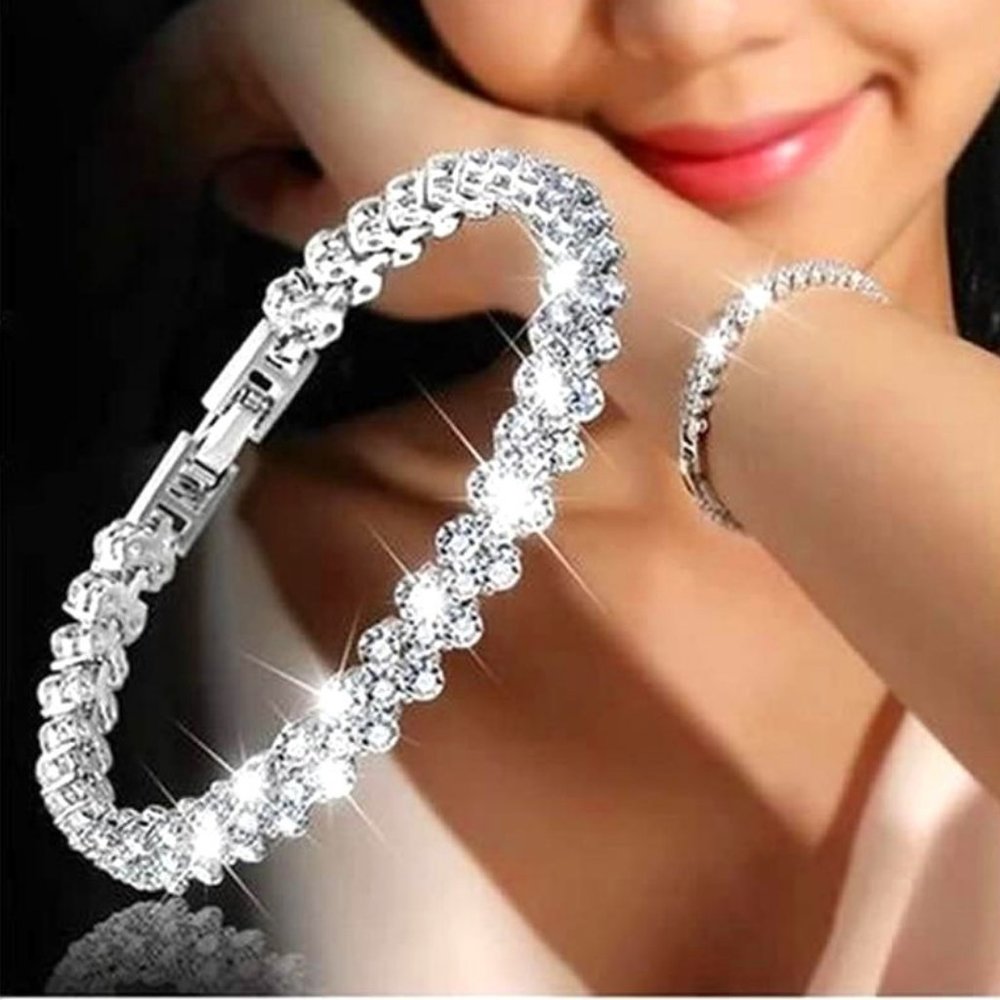 Women’s Silver Crystal Heart Charm Bracelet